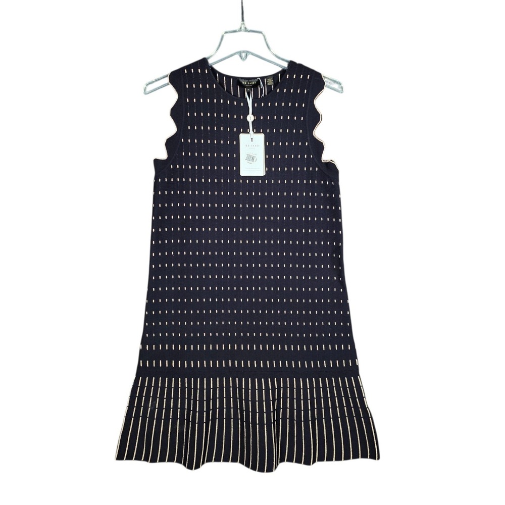 Ted Baker Relioa Flippy Metallic Jacquard Dress Size 6 US (Ted 2) Navy NEW‎ $259